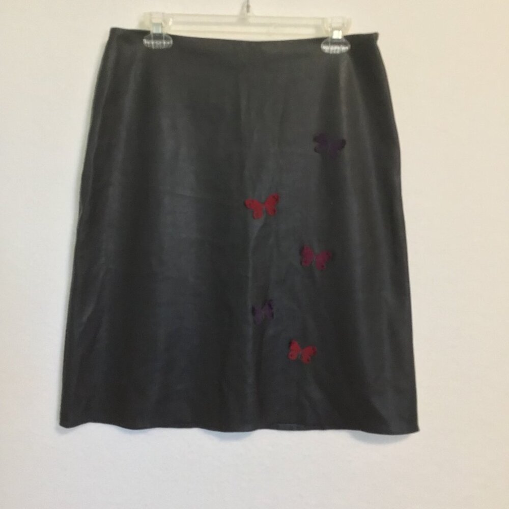 Sinéquanone Faux Leather Midi Skirt with Butterfly Appliques Size 42